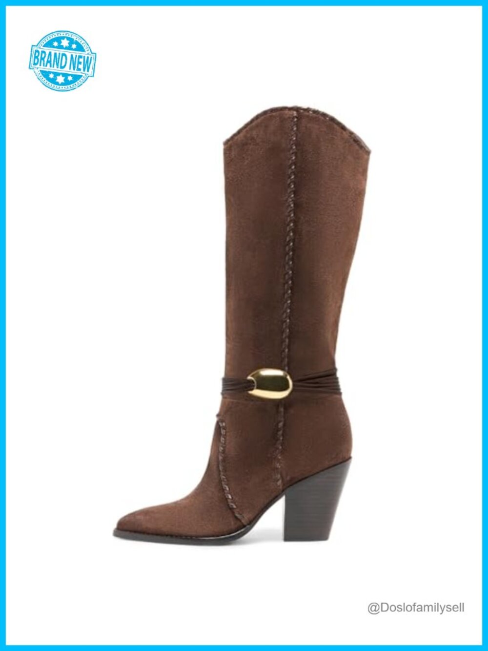 Suede Knee High Cowboy Boots Pointed Toe Block Heel Pull On Tall